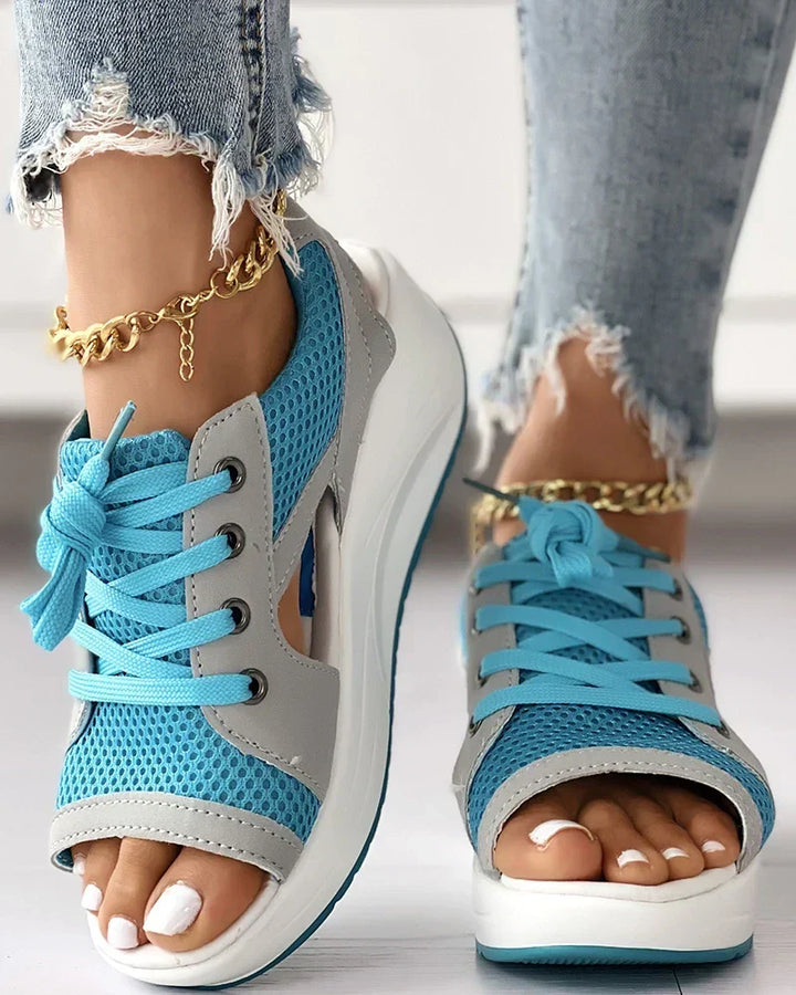 Women's supportive lace-up orthopedic sandals with arch support, perfect for comfortable summer walking.