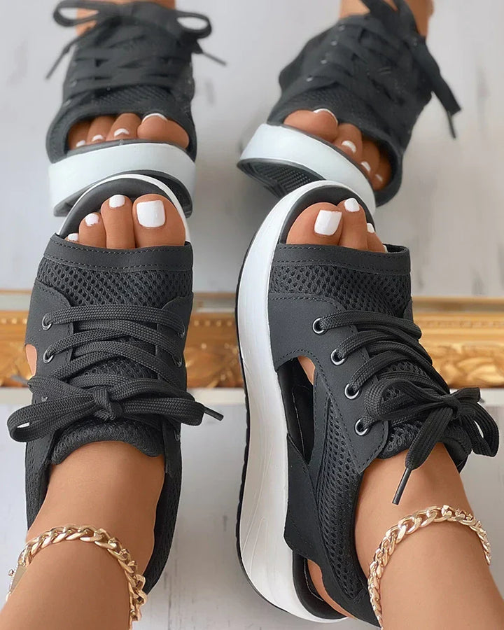 Stylish women's casual lace-up sandals, offering supportive orthopedic comfort & arch support for summer.