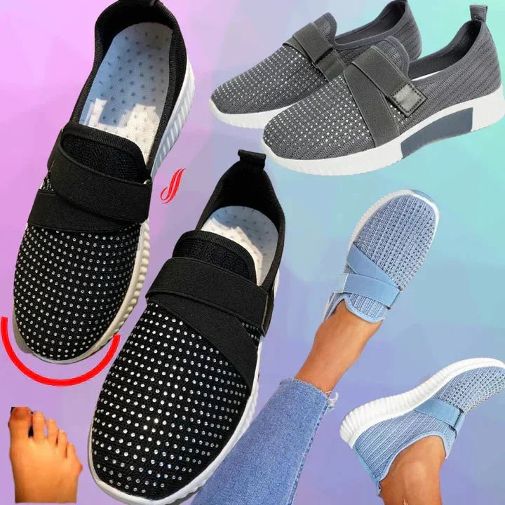 Comfortable ladies' walking shoes. Breathable slip-on sneakers for posture support & daily comfort.