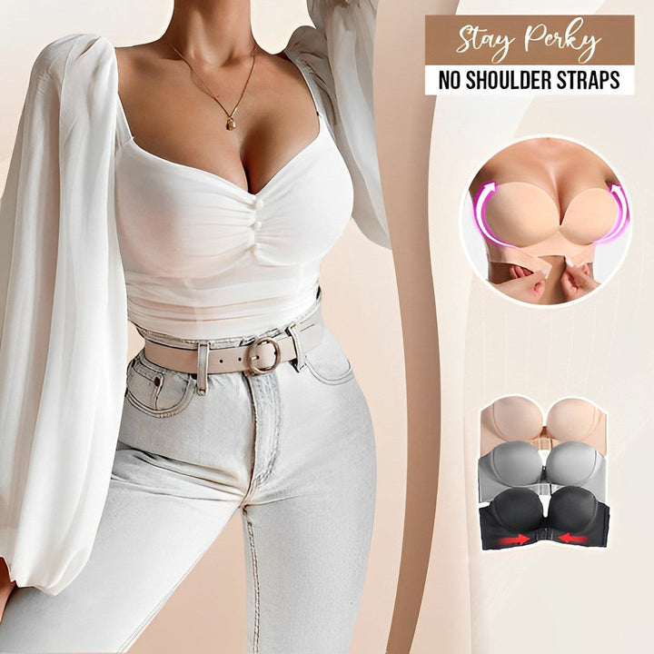 Seamless women's strapless push-up bra, designed for invisible backless support & smooth, natural lift.