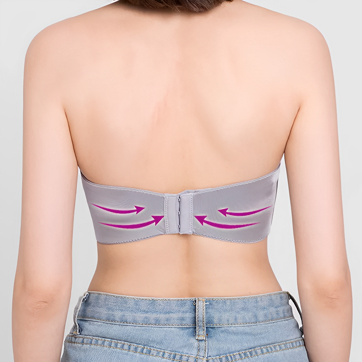 Push-up strapless bra for women, delivering maximum cleavage lift & secure, invisible support under any garment.