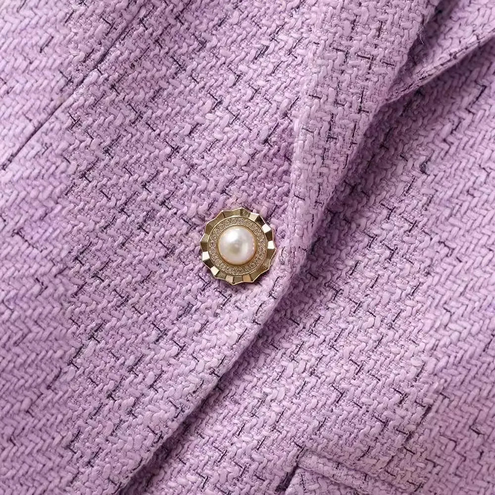 French-inspired tailored pink structured blazer. A chic women's jacket for modern office fashion.