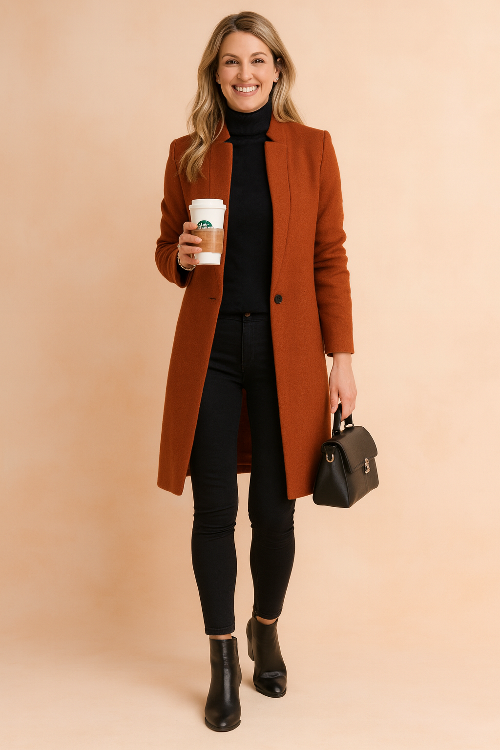 Structured design women's long sleeve coat, a versatile slim fit tailored piece for both work and casual elegance.