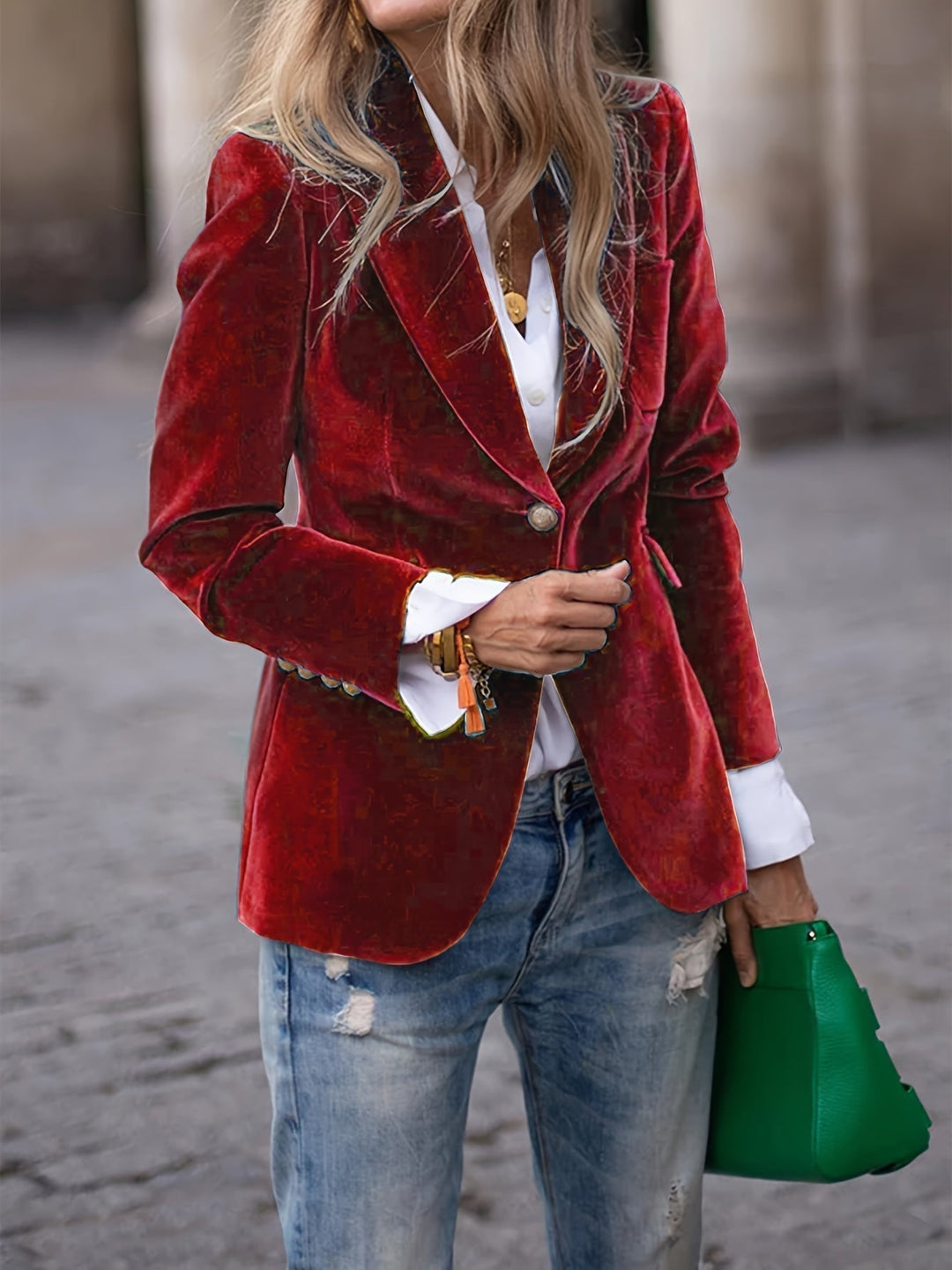 Versatile women's tailored blazer with gold buttons, ideal for business, party, or formal wear.