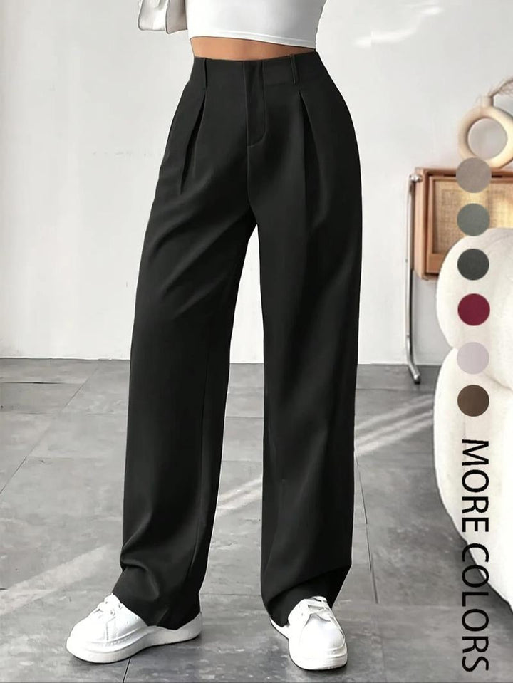 Elegant women's wide-leg tailored trousers, high-waisted dress pants for work or fashion.