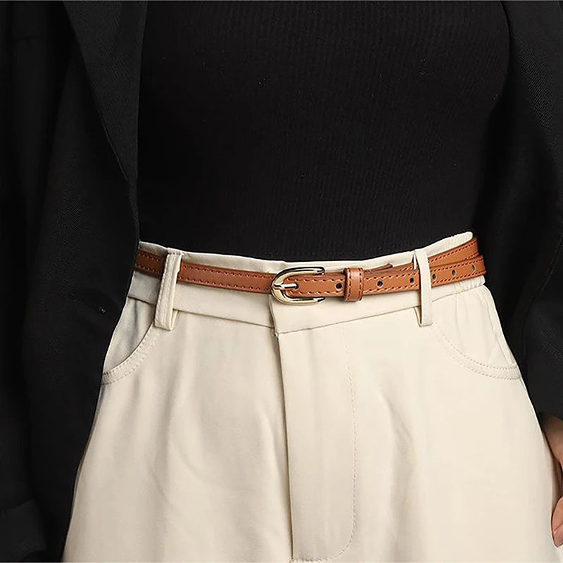 Black double-strap vegan leather waist belt for women, versatile style for dresses & coats.