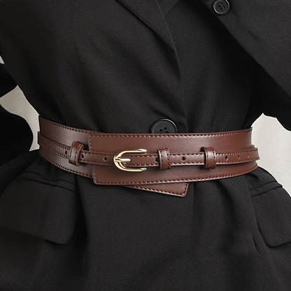 Women's vegan leather waist belt, dual strap design, perfect for blazers and dresses.