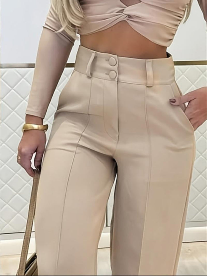 Versatile women's tailored wide-leg trousers, ideal for office or chic casual fashion.