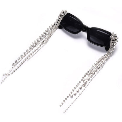Women's tassel rhinestone sunglasses, stylish eyewear with UV protection & gradient lenses.