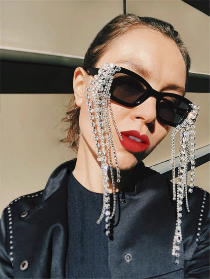 Stylish women's tassel rhinestone sunglasses, providing full UV protection with gradient lenses.