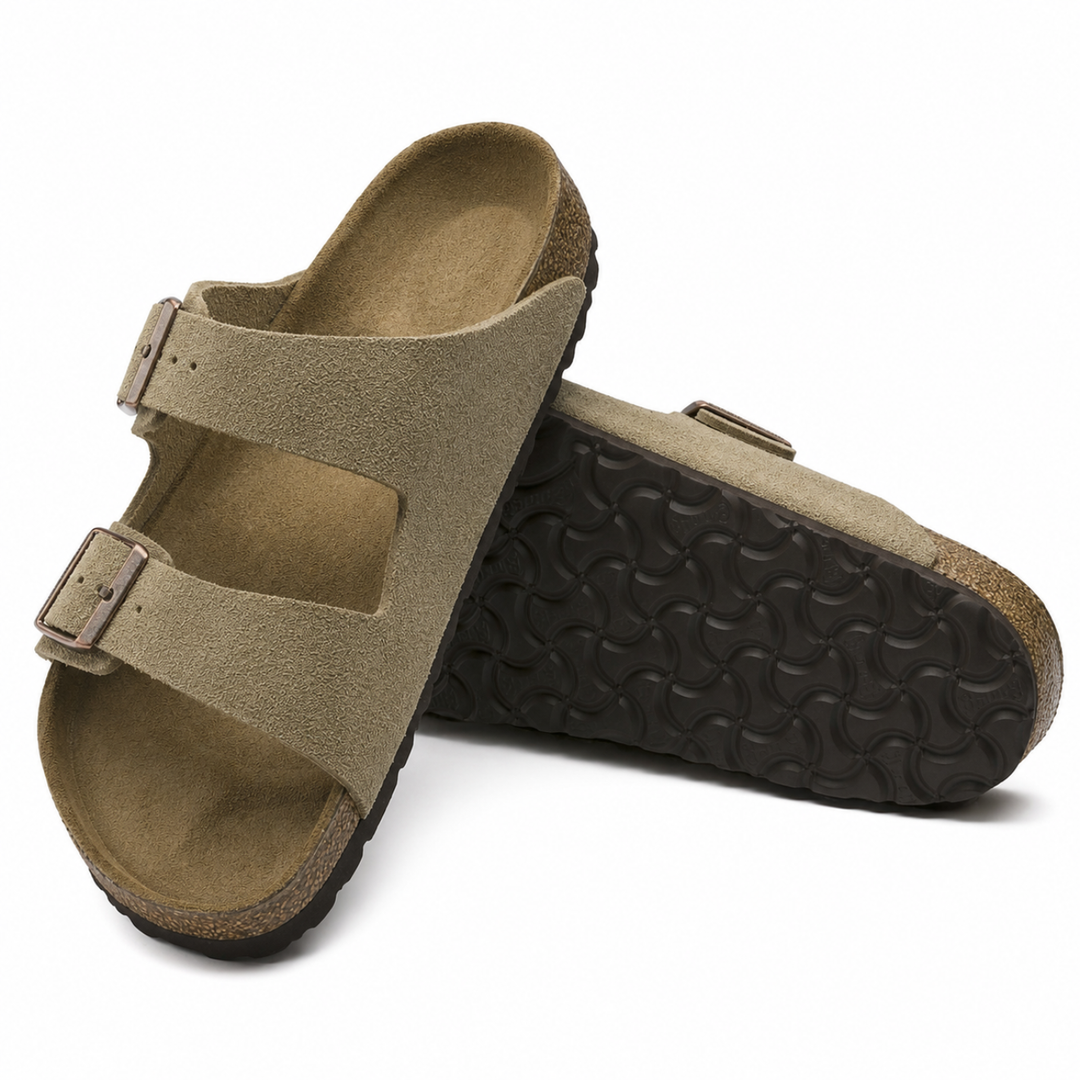 Taupe women's comfort sandals featuring adjustable straps and ergonomic design for everyday wear.