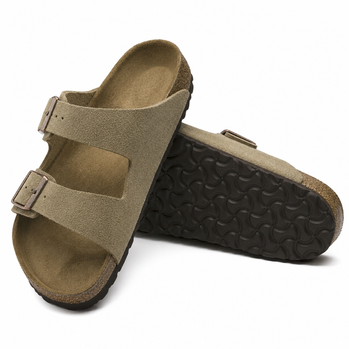 Taupe women's comfort sandals featuring adjustable straps and ergonomic design for everyday wear.