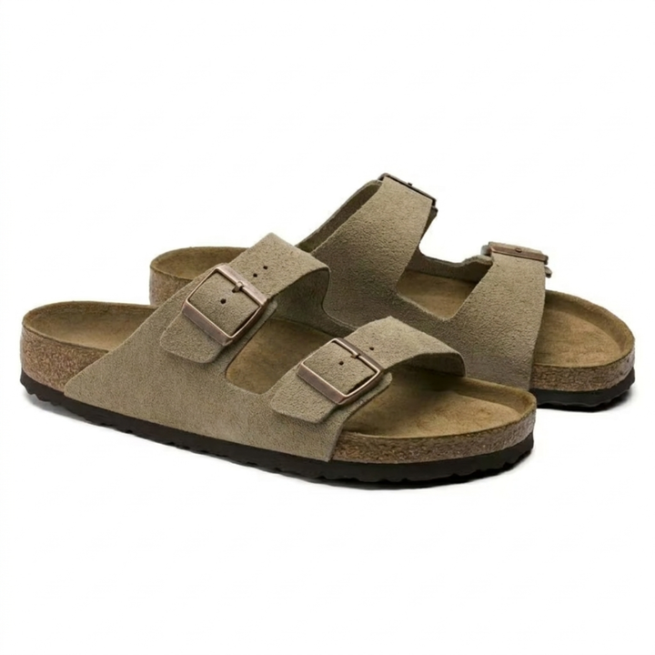 Ergonomic taupe women's sandals, designed for ultimate comfort and all-day foot support.