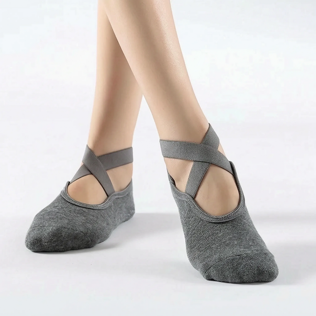 Women's active grip socks with textured sole, essential workout gear for yoga, dance, & fitness.