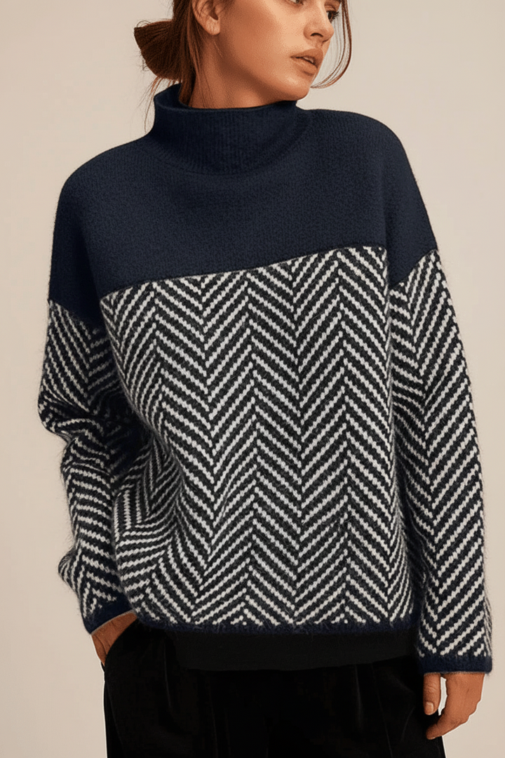 Warm women's Mackenzie high collar knitted jumper with textured knit, perfect for fall and winter style.