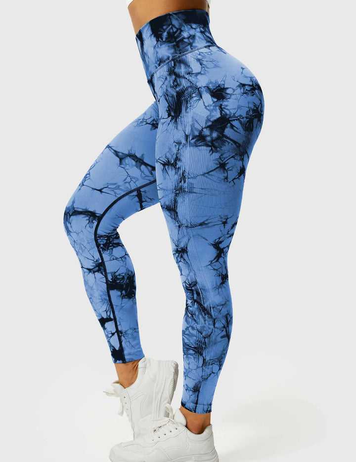 High-waist tie-dye workout leggings for women, supportive fit.
