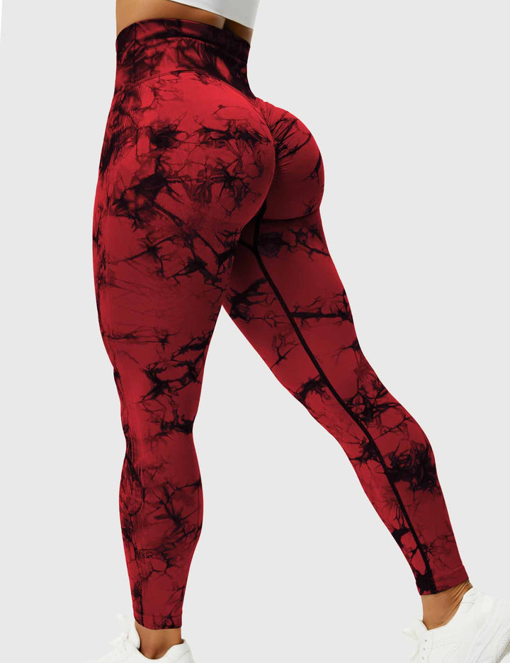 Unique tie-dye design athletic leggings for women, stylish fit.