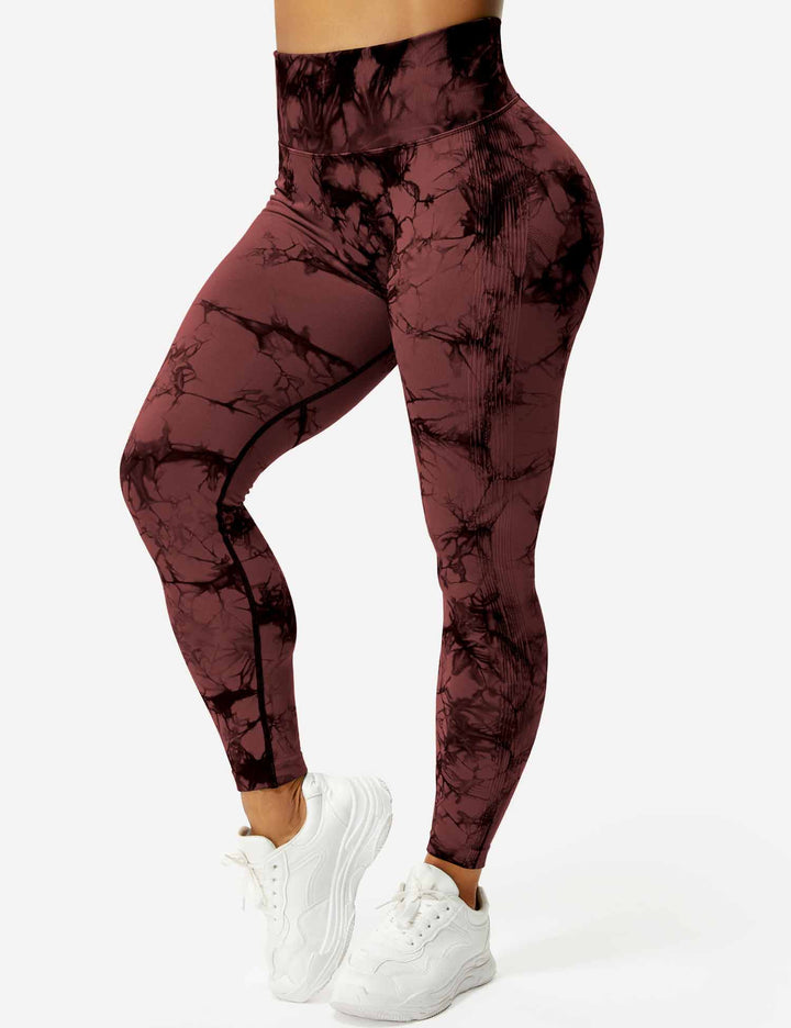 Rainbow tie-dye women's activewear leggings, high-waisted.