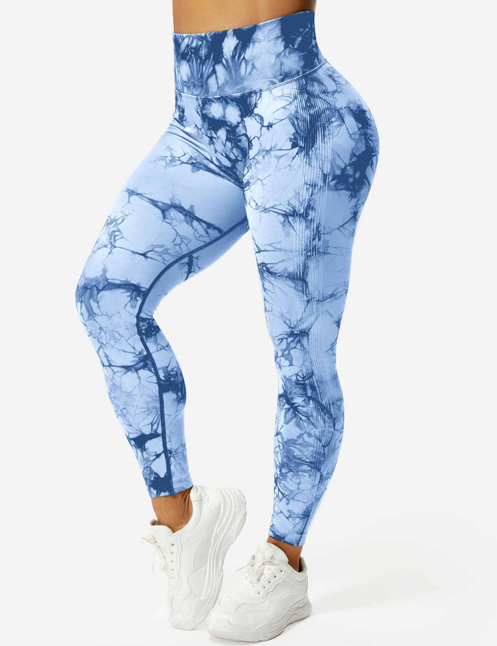 Active women's tie-dye leggings, high waist & fashionable.