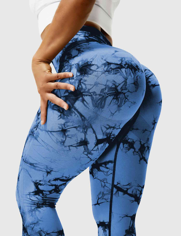 Trendy tie-dye workout leggings for women, fashionable activewear.