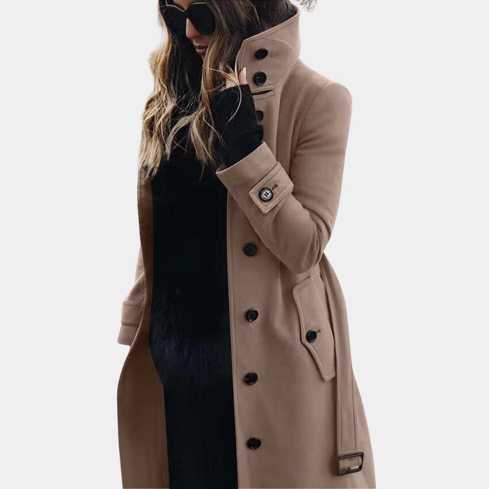 Women's Timeless Elegance Trench Coat in classic beige, a chic and versatile outerwear staple for sophisticated women.