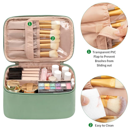 Sleek women's travel makeup organizer bag, a professional cosmetic case with adjustable dividers.