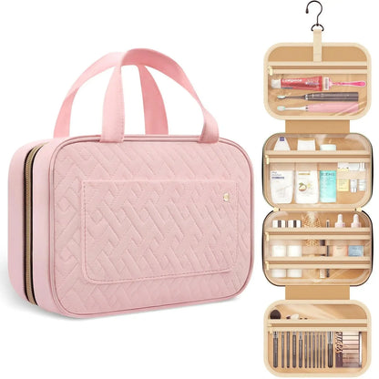 Women's travel toiletry bag, organized & compact for essentials. Ideal for cosmetics & travel.