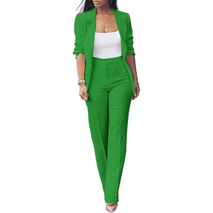 Trendy women's blazer & matching slim pants, a fashionable professional two-piece suit.
