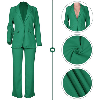 Stylish women's trendy blazer & slim fit pants set, versatile for modern ladies' fashion.