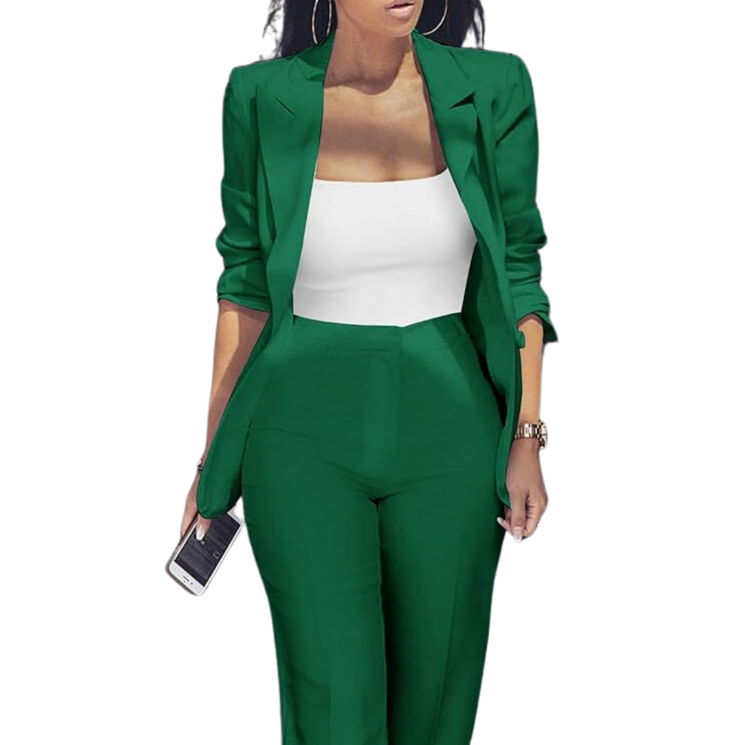 Tailored slim fit women's blazer & pants set, professional & chic for business women.