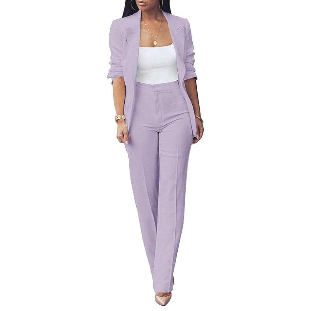 Chic women's slim fit blazer & pants set, essential professional & business wear for ladies.