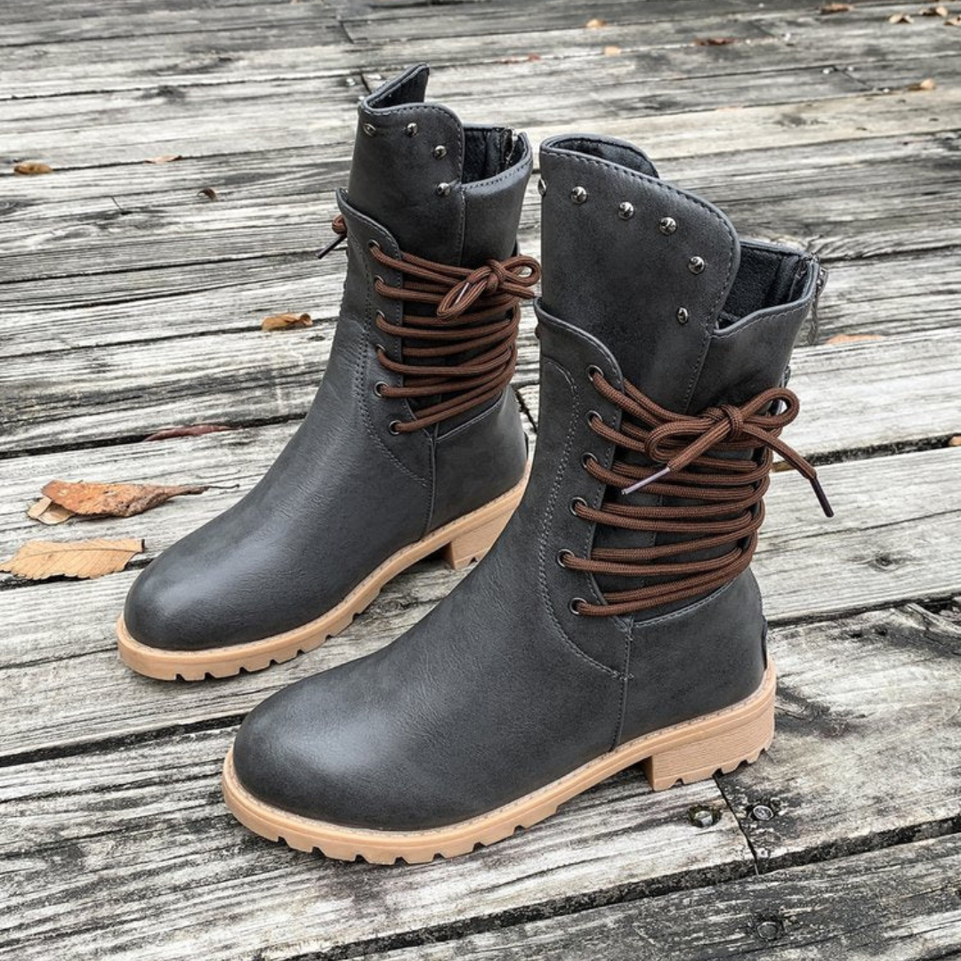 Comfortable women's versatile walking boots. Black fashion ankle boots for trendy, all-day casual wear.