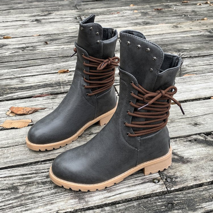 Comfortable women's versatile walking boots. Black fashion ankle boots for trendy, all-day casual wear.
