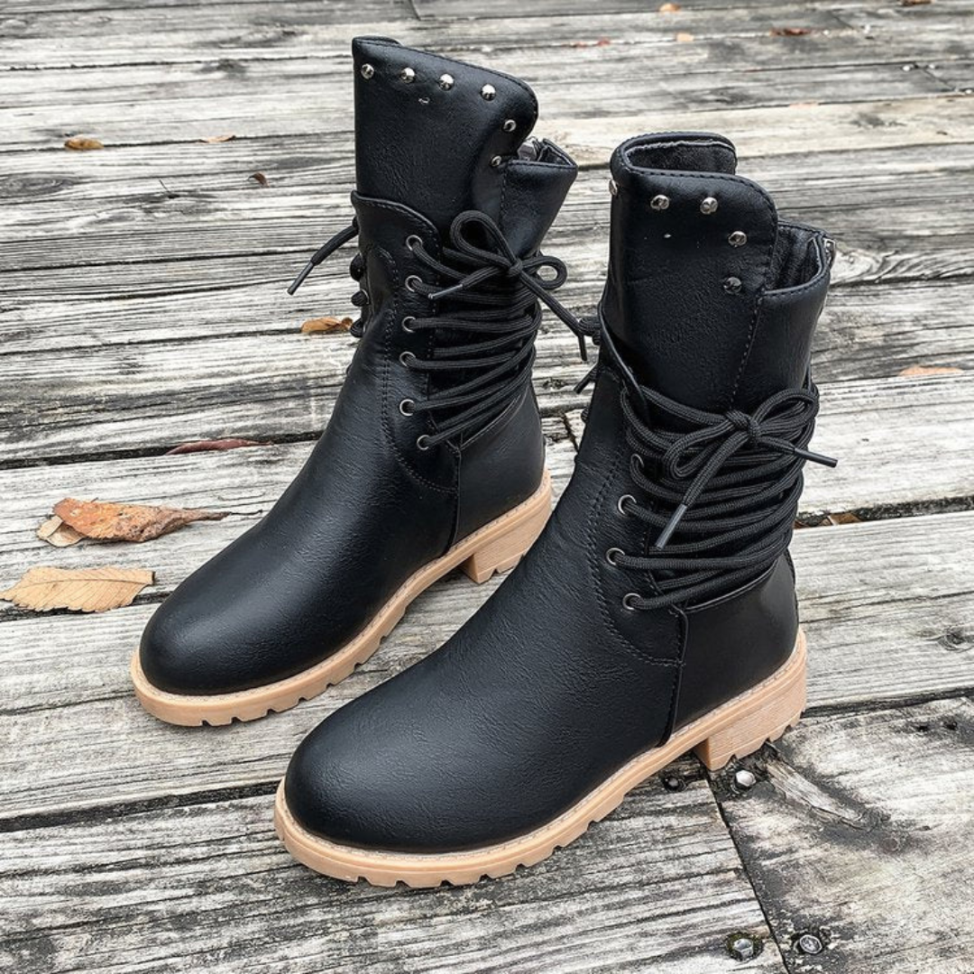 Stylish gray women's walking boots. Comfortable ankle boots, perfect for all-day wear and casual everyday fashion.