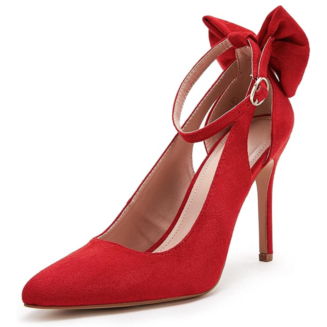 Stylish women's pump heels: elegant bow, sharp pointed toe, and a trendy ankle strap for all occasions.