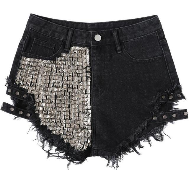 Women's trendy rivet shorts for summer style. Perfect casual denim bottoms for warm weather & everyday wear.