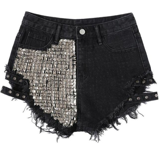 Women's trendy rivet shorts for summer style. Perfect casual denim bottoms for warm weather & everyday wear.