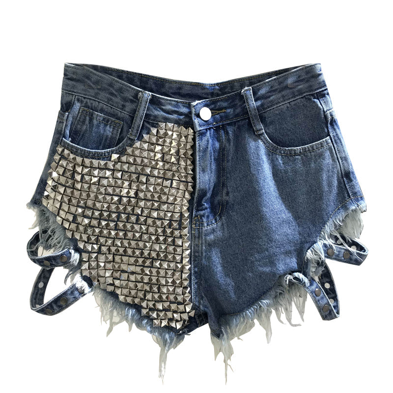 Stylish women's summer shorts with unique rivet detail. Trendy casual bottoms for warm weather fashion.
