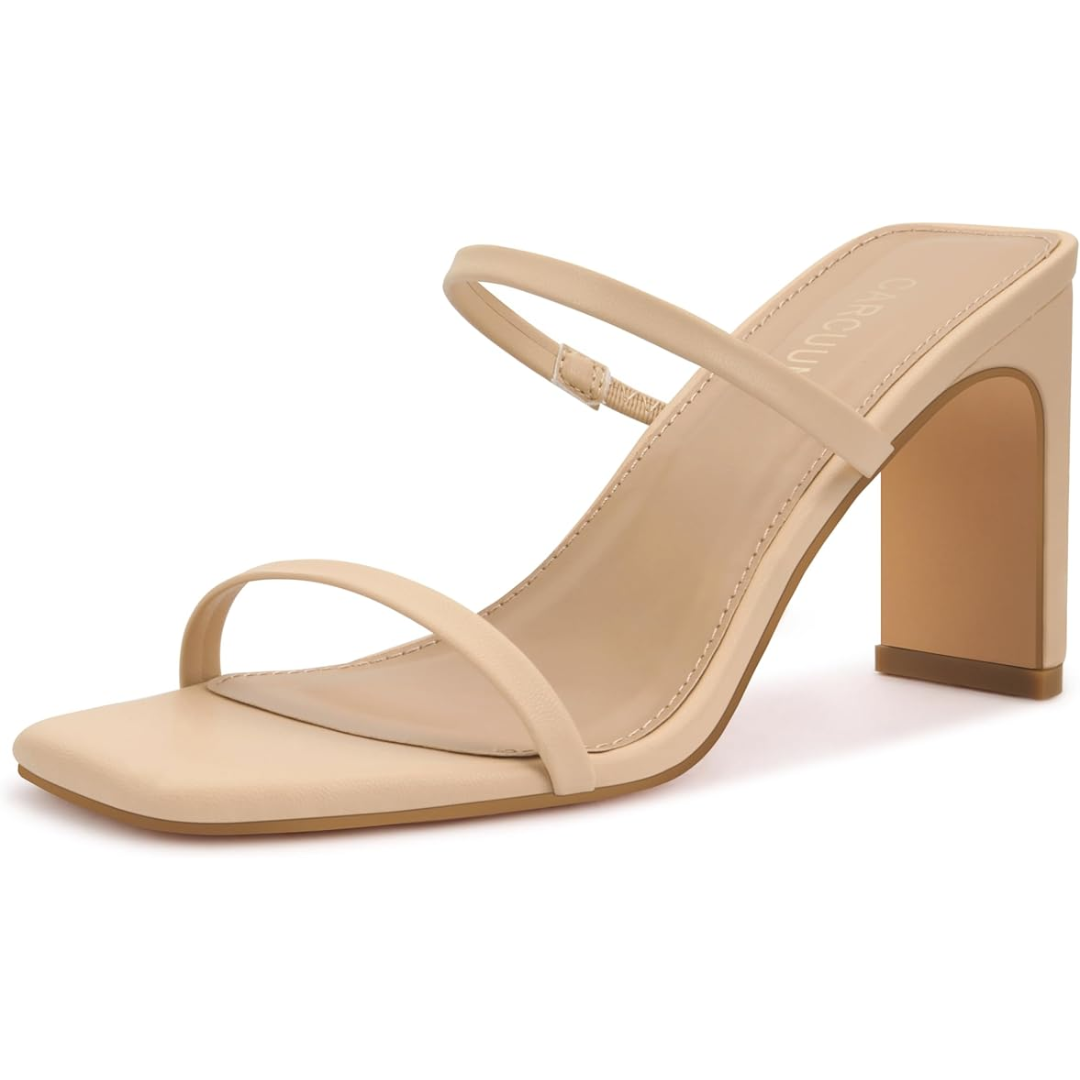 Fashionable square toe block heel sandals for women, designed for comfort and versatile elegant party and evening wear.
