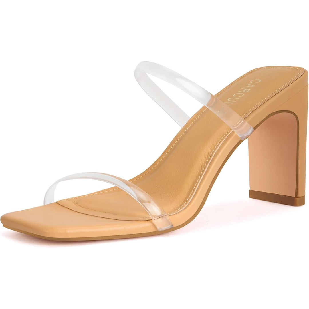 Elegant women's block heels with square toe, perfect for party, evening wear, and trendy fashion footwear comfort.