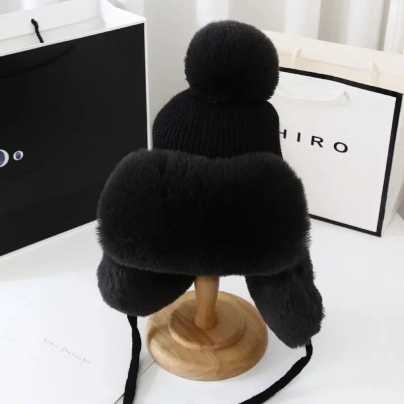 Women's warm winter ski hat with earflaps. Perfect for snow activities & cold weather protection.