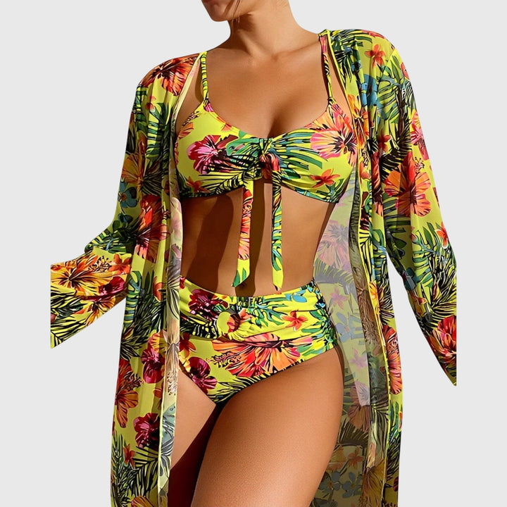 Women's tropical print two-piece bikini swimsuit set for beach & poolside style.