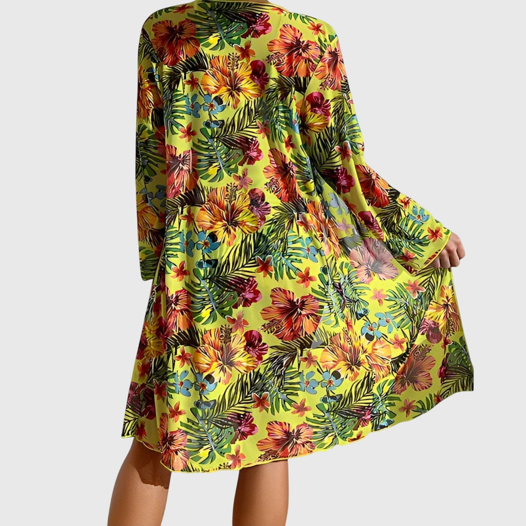 Women's tropical floral print bikini top & bottom set, chic swimwear for summer fashion.