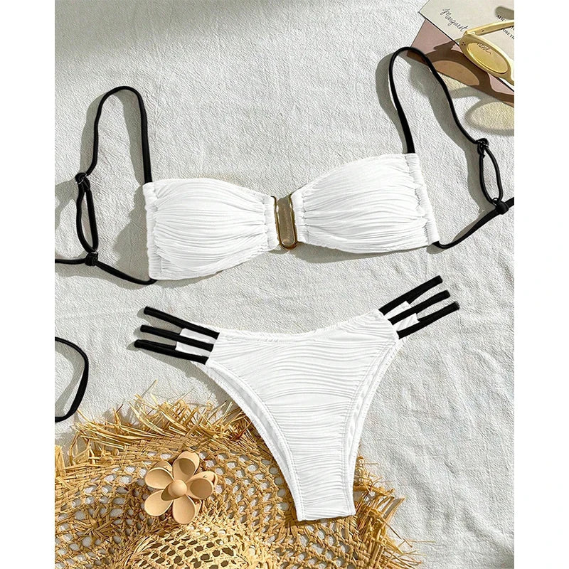 Embrace summer with this women's Tulum Ruched Bandeau Bikini Set, your perfect swim companion.