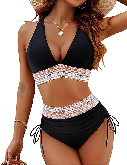 Women's high-waist bikini swimwear with tummy control, ready for vacation.
