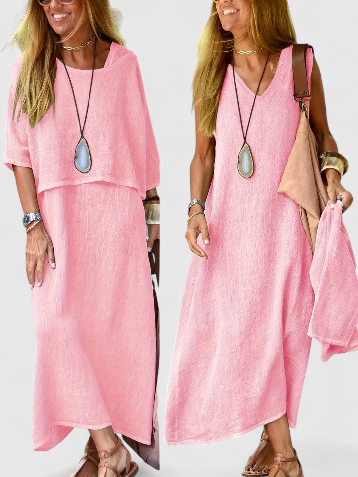 Blue women's two-piece maxi dress and short sleeve top set, ideal for comfortable everyday wear.