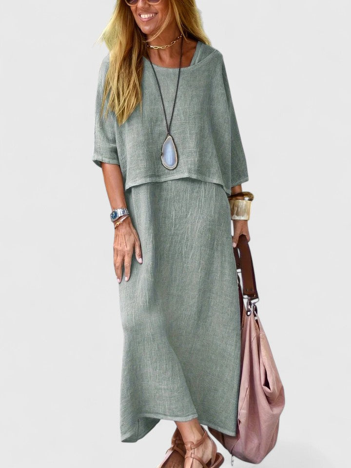 Women's two-piece maxi dress & short sleeve top, a versatile set for a stylish layered look.