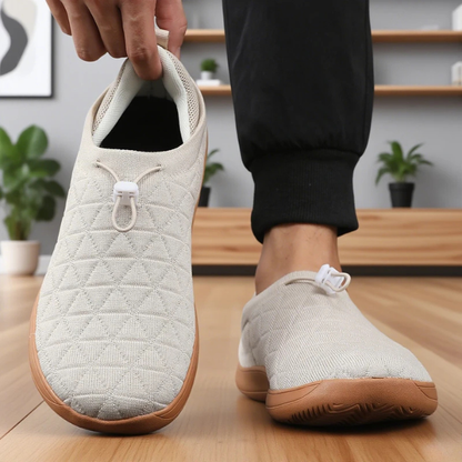 Top-down view of cozy, breathable mesh slip-on sneakers for women. Cushioned & lightweight everyday wear.