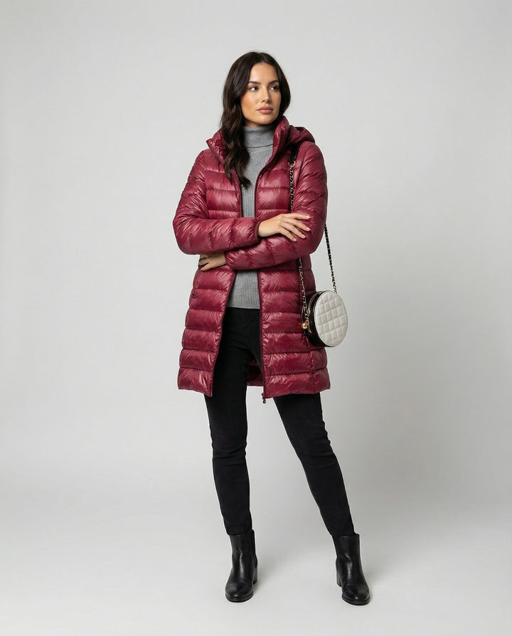 Women's ultralight insulated hooded jacket, ideal for all seasons & everyday wear.