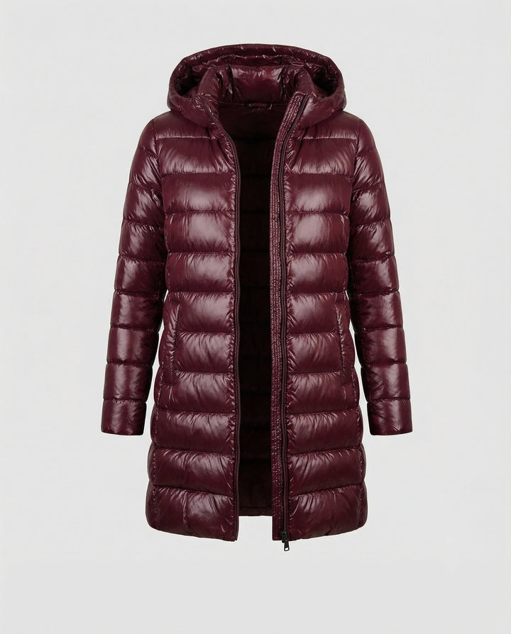 Everyday women's ultralight jacket with hood, warm & wind resistant, great for travel.